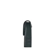 Borsa a tracolla in pelle nera, vista laterale. Design elegante e minimalista, ideale per moda uomo e donna. Accessorio di lusso.