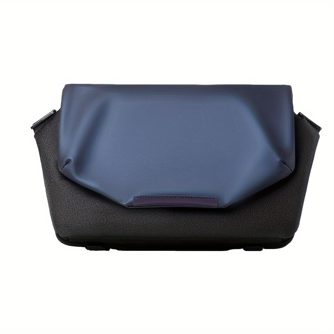 Borsa a tracolla unisex in pelle nera e blu, design moderno, chiusura magnetica, ideale per lavoro e viaggio, accessorio moda elegante.