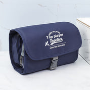 Borsa da viaggio blu scuro con scritta bianca "Top player Together", chiusura a fibbia, ideale per viaggi a lungo termine, design elegante e funzionale.