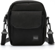 Borsa a tracolla nera Basic Street, design compatto, tasca frontale con patta, ideale per uomo e donna, perfetta per uso quotidiano e viaggi.
