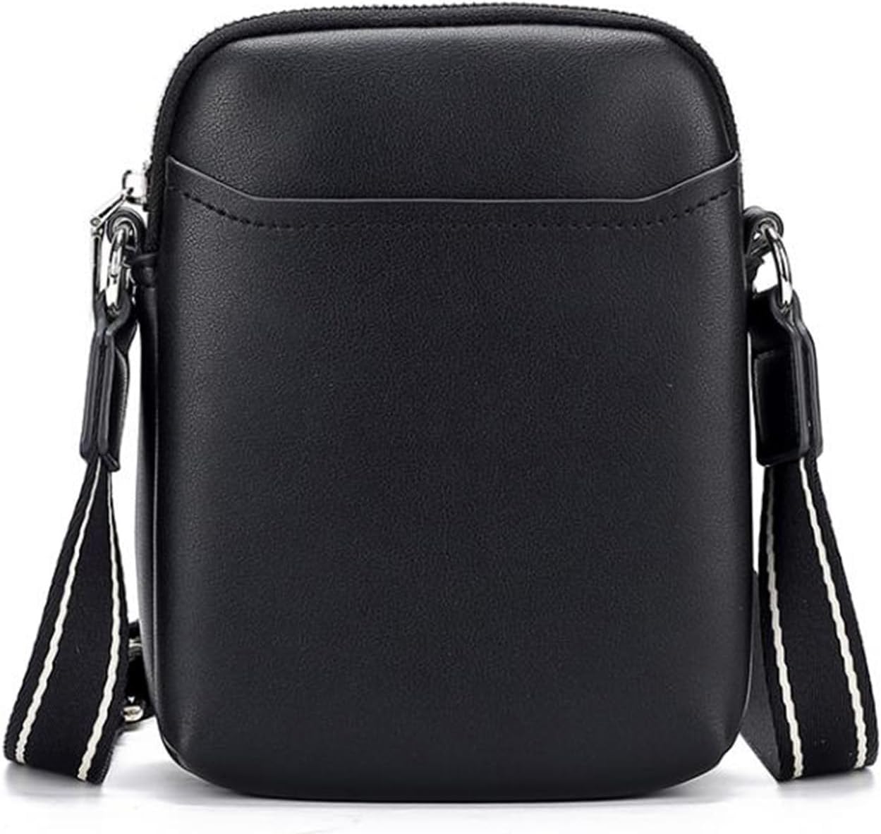 Borsa a tracolla nera in pelle sintetica, design compatto, con cerniera e tracolla regolabile. Accessorio moda unisex, ideale per ogni occasione.