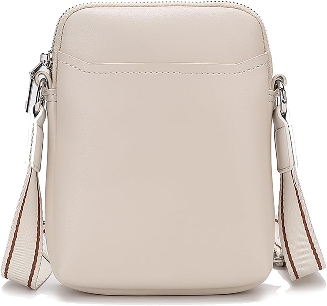 Borsa a tracolla in pelle beige, design minimalista, con cerniera e tracolla regolabile. Elegante accessorio moda donna.