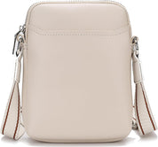 Borsa a tracolla in pelle beige, design minimalista, con cerniera e tracolla regolabile. Elegante accessorio moda donna.