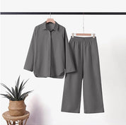 Livia - Elegantissimo Completo in Cotone: Camicia e Pantaloni Abbinati!