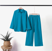 Livia - Elegantissimo Completo in Cotone: Camicia e Pantaloni Abbinati!