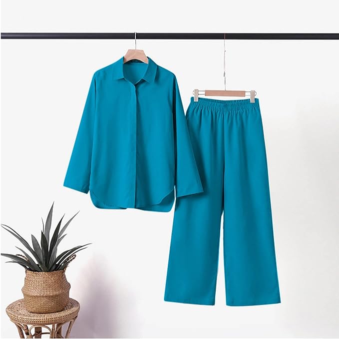 Livia - Elegantissimo Completo in Cotone: Camicia e Pantaloni Abbinati!