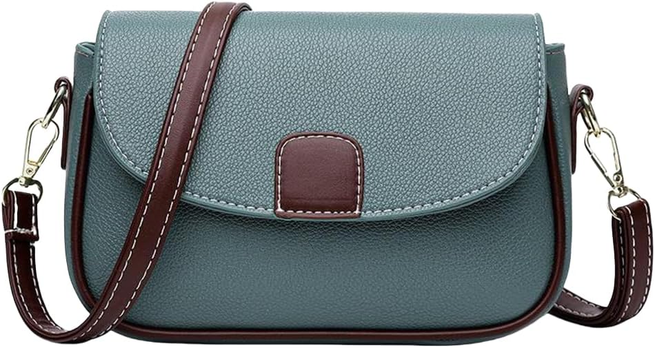 Borsa a tracolla in pelle verde con dettagli marroni, chiusura a patta, tracolla regolabile, design elegante e moderno. Accessorio moda donna.