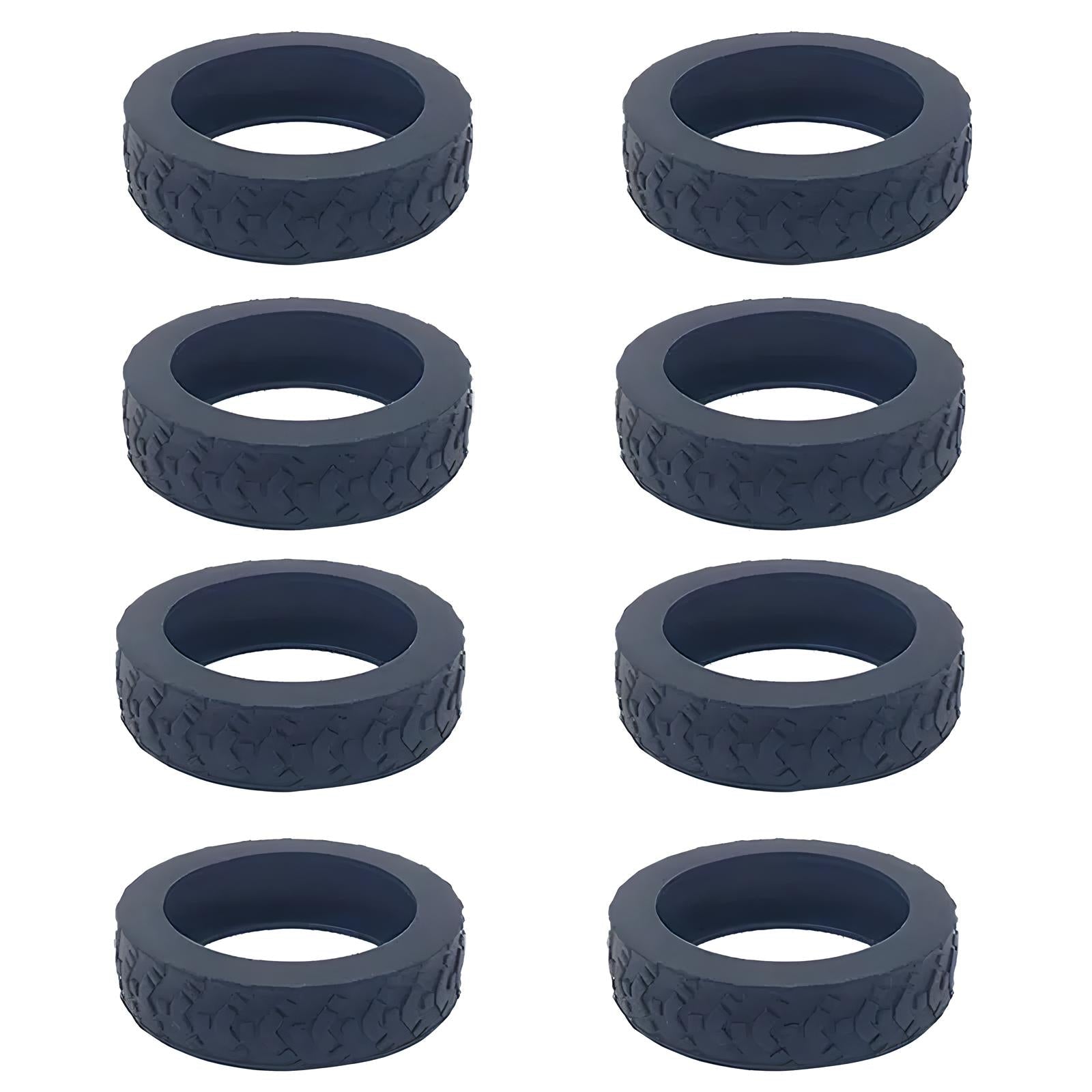 Otto anelli in silicone nero con texture, ideali per fitness e allenamento. Accessori palestra, resistenza, grip migliorato.