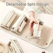 Set di borse organizer trasparenti con design staccabile, ideali per cosmetici e accessori da viaggio. Pratiche, eleganti e versatili.