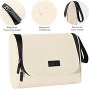 Borsa da viaggio impermeabile in PU bianco, cerniera robusta, manico rinforzato, ideale per organizzare accessori da bagno.