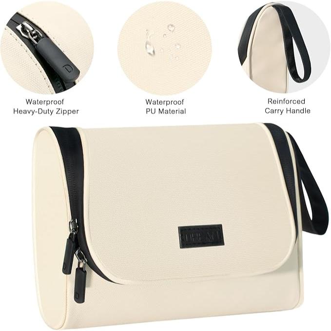 Borsa da viaggio impermeabile in PU bianco, cerniera robusta, manico rinforzato, ideale per organizzare accessori da bagno.