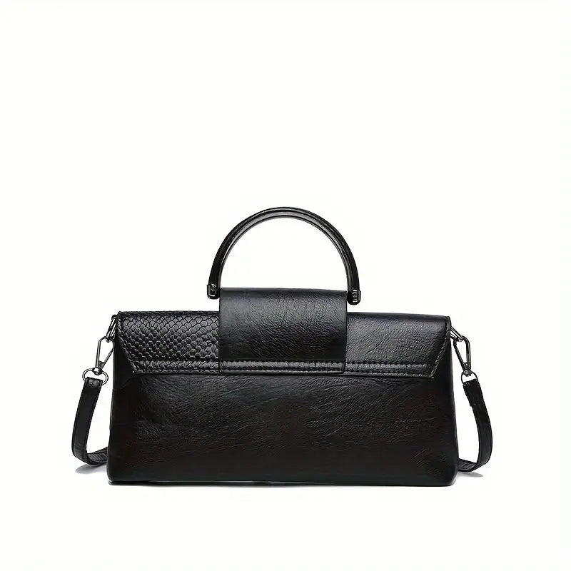 Borsa a mano in pelle nera elegante con tracolla regolabile, design moderno, ideale per donna, accessorio moda, stile sofisticato.