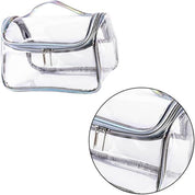 Borsa trasparente da viaggio con cerniera, impermeabile, ideale per cosmetici e articoli da toeletta, design compatto e resistente.