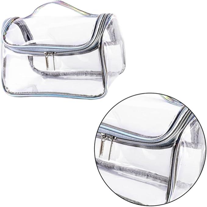 Borsa trasparente da viaggio con cerniera, impermeabile, ideale per cosmetici e articoli da toeletta, design compatto e resistente.
