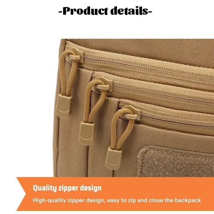 Zaino beige con cerniere di alta qualità, design resistente, facile da aprire e chiudere. Ideale per scuola, viaggio, escursioni.