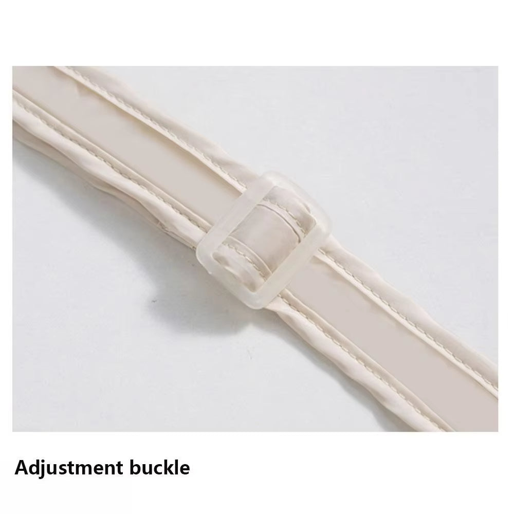 Cinturino regolabile in plastica bianca con fibbia, accessorio moda versatile per borse e abbigliamento, design elegante e funzionale.
