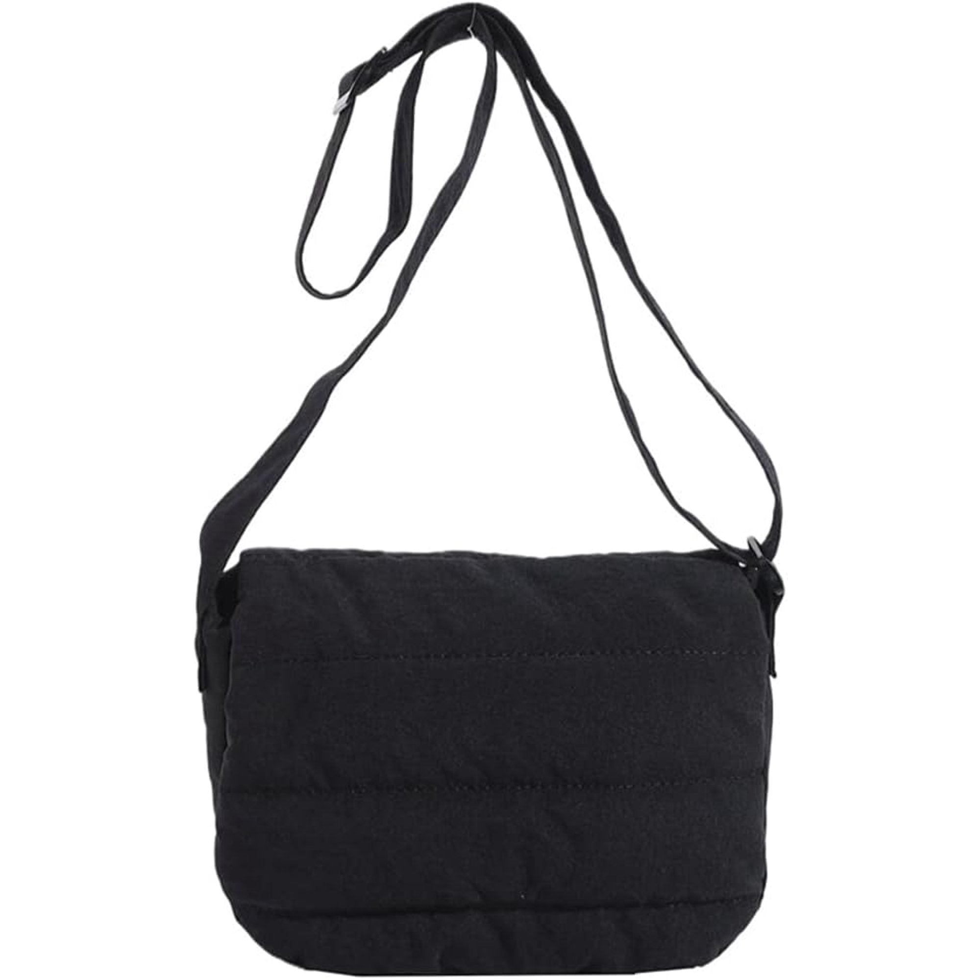 Borsa a tracolla nera imbottita, design minimalista, tessuto resistente, ideale per uso quotidiano. Accessorio moda versatile e pratico.