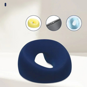 Cuscino ergonomico blu per seduta, supporto lombare, design a ciambella, ideale per ufficio e casa, riduce il dolore, comfort e postura corretta.