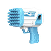 Pistola sparabolle Rocket Boom Bubble Gun bianca e blu, design moderno, 21 ugelli, giocattolo per bambini, divertimento all'aperto, regalo estivo.