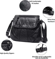 Borsa a tracolla in pelle PU nera, hardware grigio lucido, cerniere di alta qualità, tracolla regolabile 120-65 cm, elegante e confortevole.