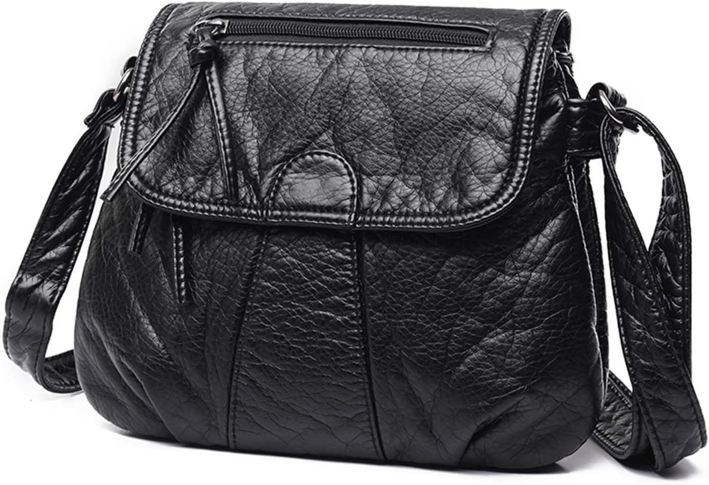 Borsa a tracolla in pelle nera, design elegante con cerniera frontale, ideale per moda donna. Accessorio versatile e di tendenza.