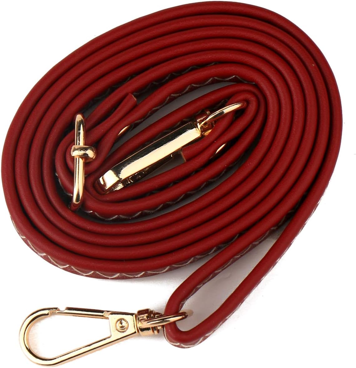 Cinturino borsa in pelle rossa con fibbie dorate, accessorio moda elegante, ricambio tracolla regolabile per borse a tracolla e a mano.