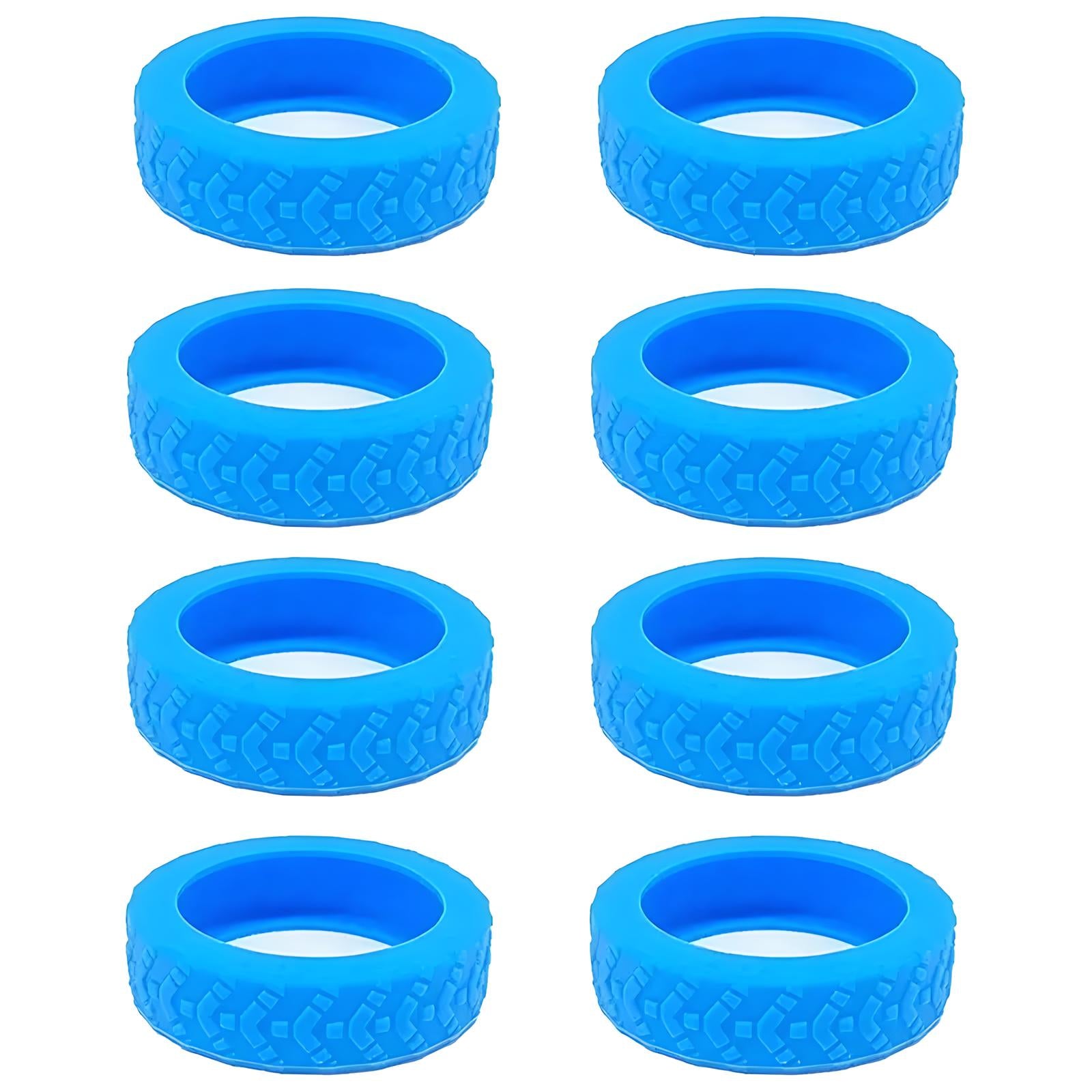 Otto ruote in gomma blu per robot, design antiscivolo, ideali per progetti di robotica e modellismo, compatibili con vari kit di costruzione.