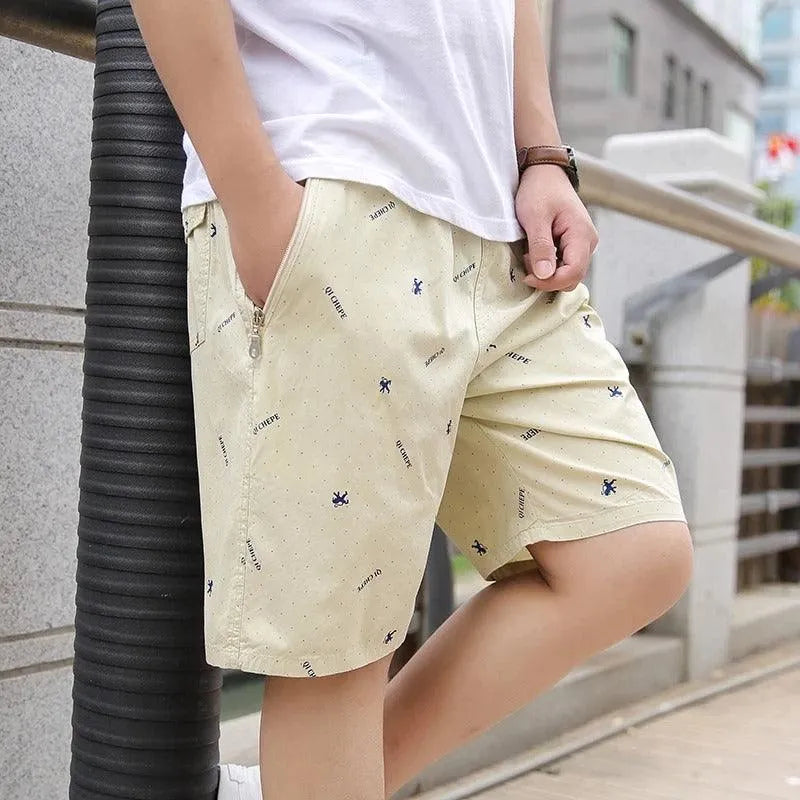  Shorts occasionali di uomini - miscela di cotone traspirante - vestito rilassato - lunghezza del ginocchio - cerniere-1