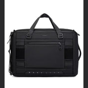 Borsa da lavoro nera in nylon, resistente all'acqua, con manici e tracolla regolabile. Design moderno, tasca frontale con zip. Perfetta per laptop.