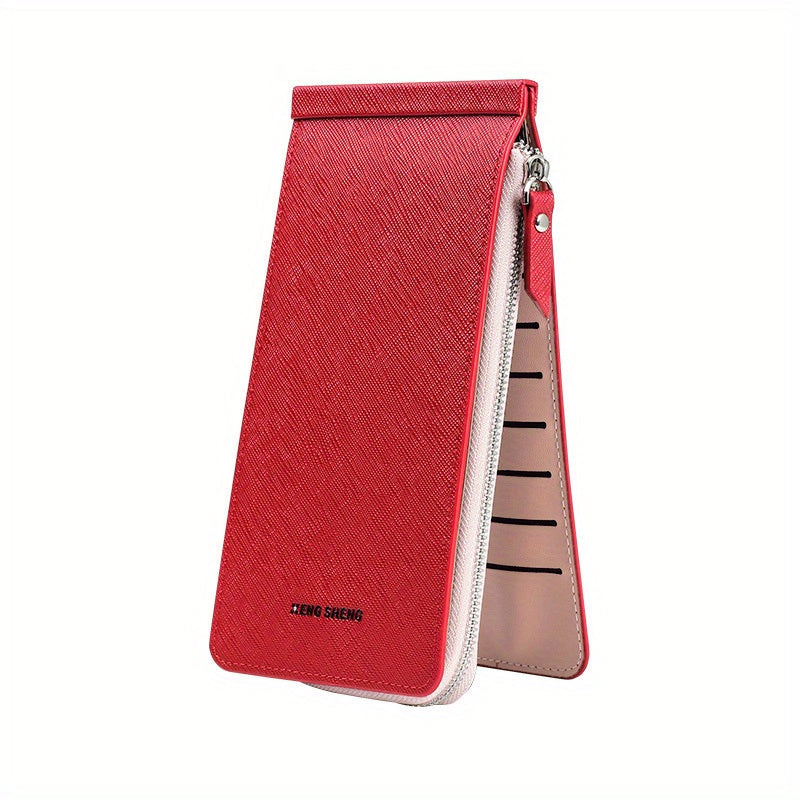 Portafoglio donna rosso in pelle con chiusura a zip, design elegante e compatto, ideale per carte di credito e contanti. Accessorio moda femminile.