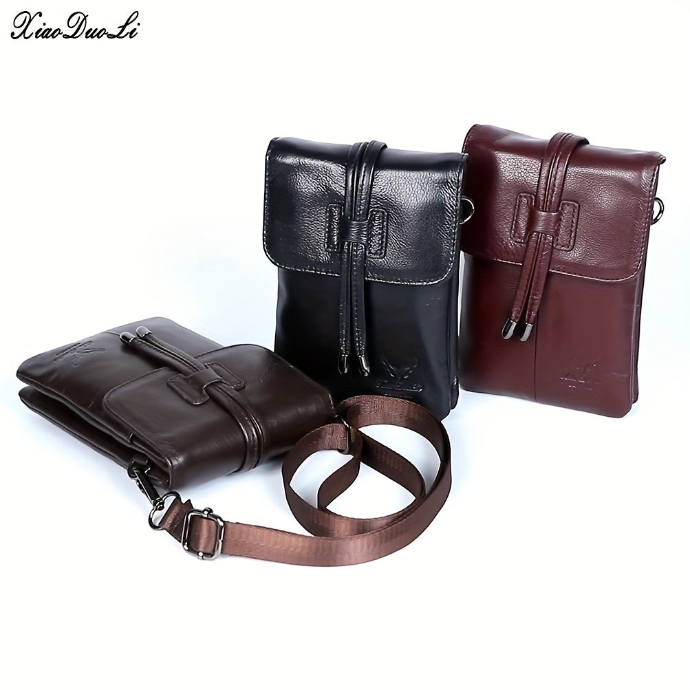 Tre borse a tracolla in pelle, colori nero, marrone e bordeaux, con chiusura a patta e tracolla regolabile. Eleganti e pratiche per ogni occasione.