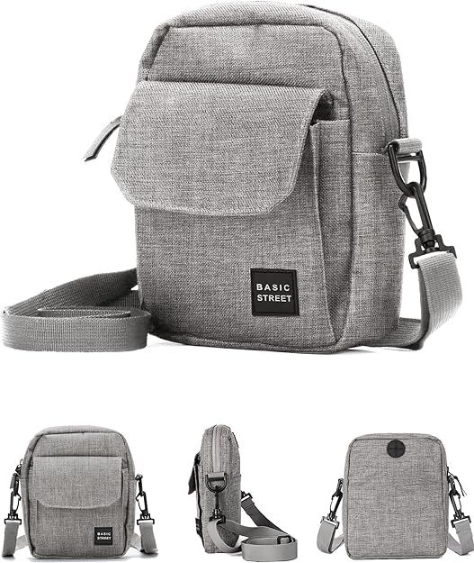 Borsa a tracolla grigia Basic Street, design compatto, tasca frontale con patta, tracolla regolabile, ideale per uomo e donna, moda urbana.