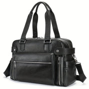 Borsa a tracolla in pelle nera da uomo, design elegante con tasche multiple e cerniere, ideale per lavoro e viaggio. Accessorio moda maschile.