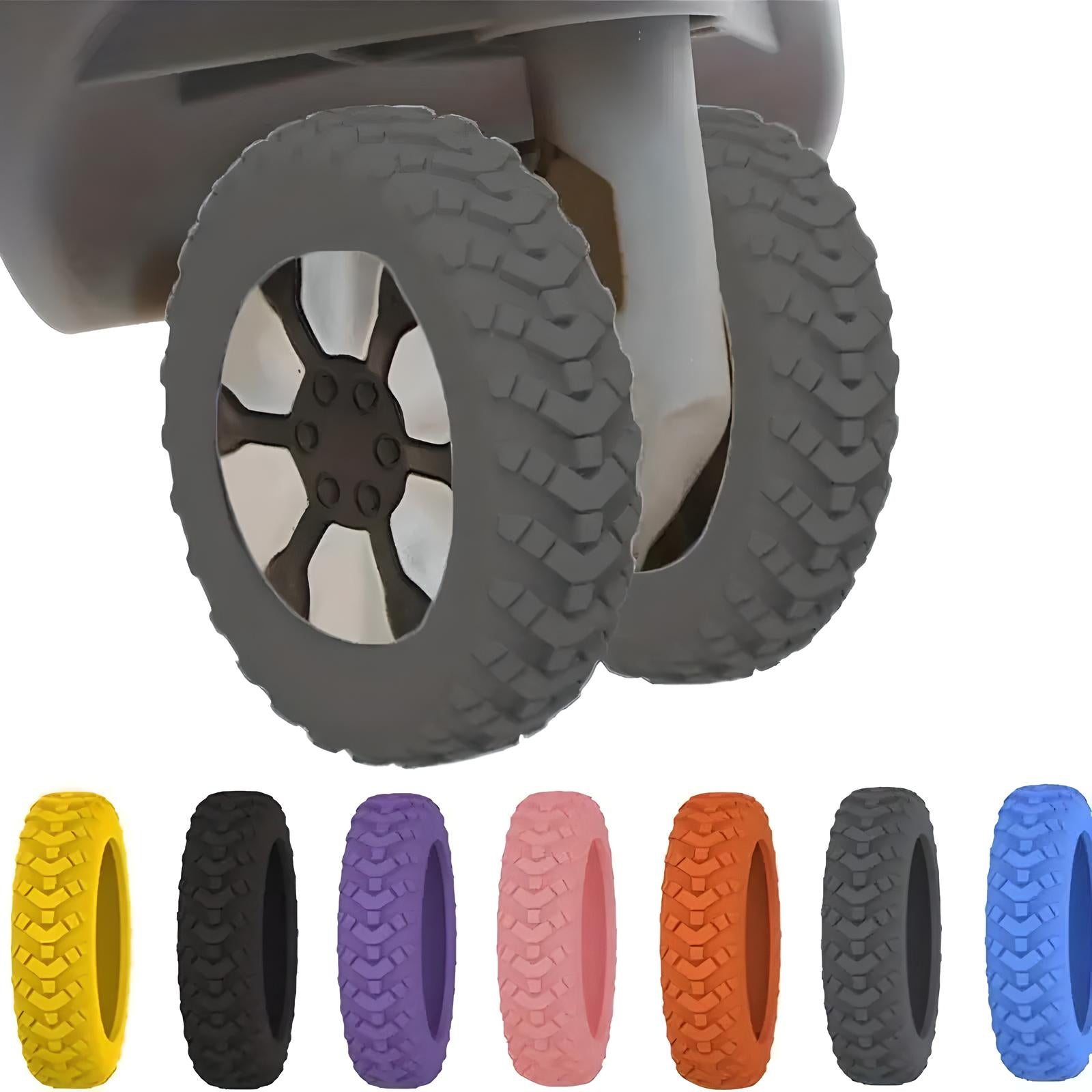 Ruote di ricambio per passeggino, set di 8 coperture in gomma antiscivolo, colori assortiti: giallo, nero, viola, rosa, arancione, blu.