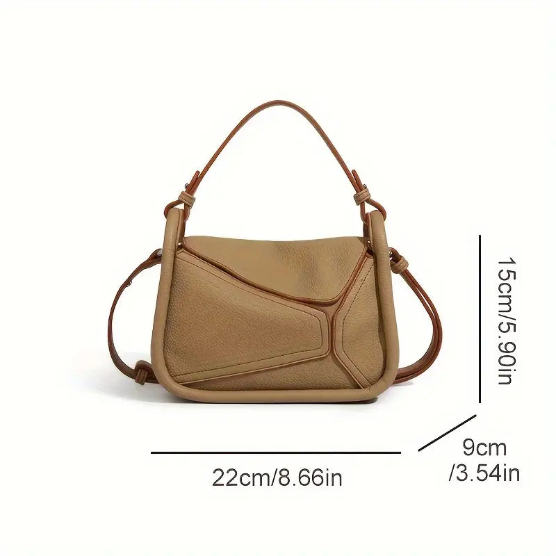 Borsa a tracolla in pelle beige, dimensioni 22x9x15 cm, design moderno, manico superiore, ideale per moda donna, accessorio elegante.