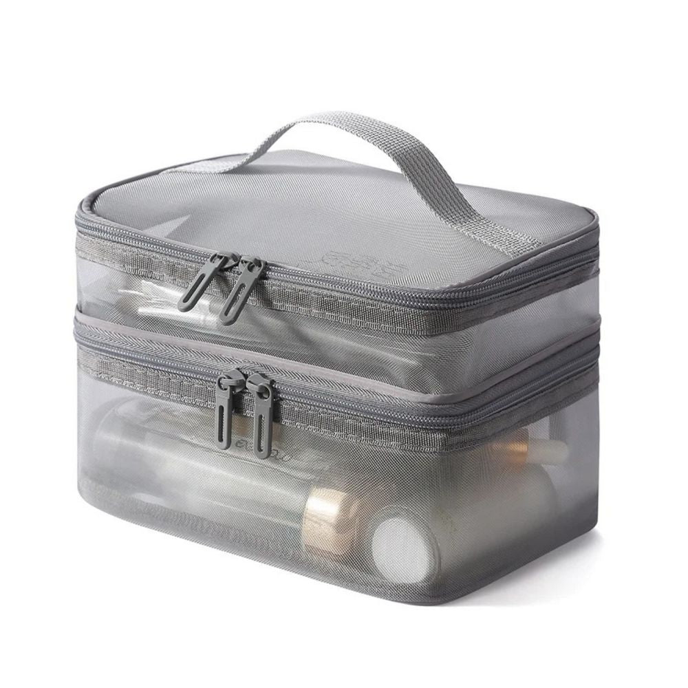 Borsa trasparente da viaggio con doppia cerniera, manico superiore, ideale per cosmetici e articoli da toeletta, organizzatore impermeabile.