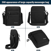 Borsa a tracolla nera grande capacità, vista a 360 gradi, tasche multiple, design moderno, resistente, ideale per lavoro e viaggio.