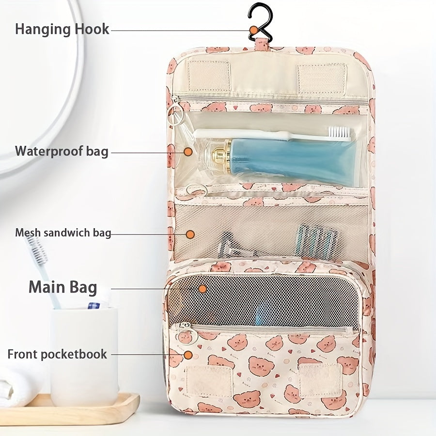 Borsa da viaggio appesa con gancio, tasche impermeabili e a rete, design con gatti, ideale per articoli da toeletta e accessori bagno.