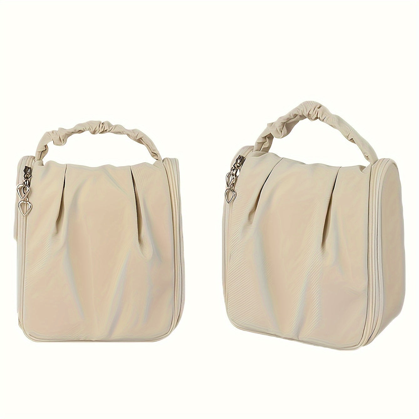 Borsa a mano beige in tessuto morbido con manico arricciato, design elegante e moderno, ideale per moda femminile e accessori di tendenza.