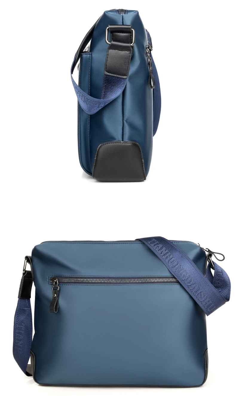 Borsa a tracolla blu in pelle sintetica, design moderno, con cerniera e tasca esterna. Ideale per lavoro e viaggio. Accessorio moda uomo.