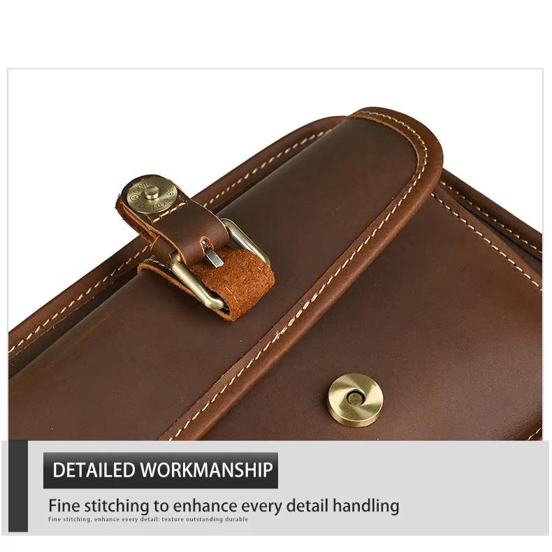 Cintura in pelle marrone con fibbia in metallo, cuciture dettagliate, artigianato di qualità, accessorio moda elegante e resistente.