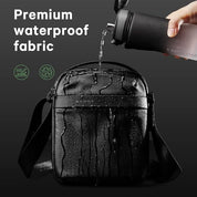 Borsa a tracolla impermeabile nera, tessuto premium, resistente all'acqua, design elegante, ideale per viaggi e uso quotidiano.