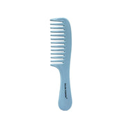 Pettine a denti larghi blu in plastica, ideale per capelli ricci o mossi. Design ergonomico, marchio "Salon Fashion". Accessorio per styling capelli.