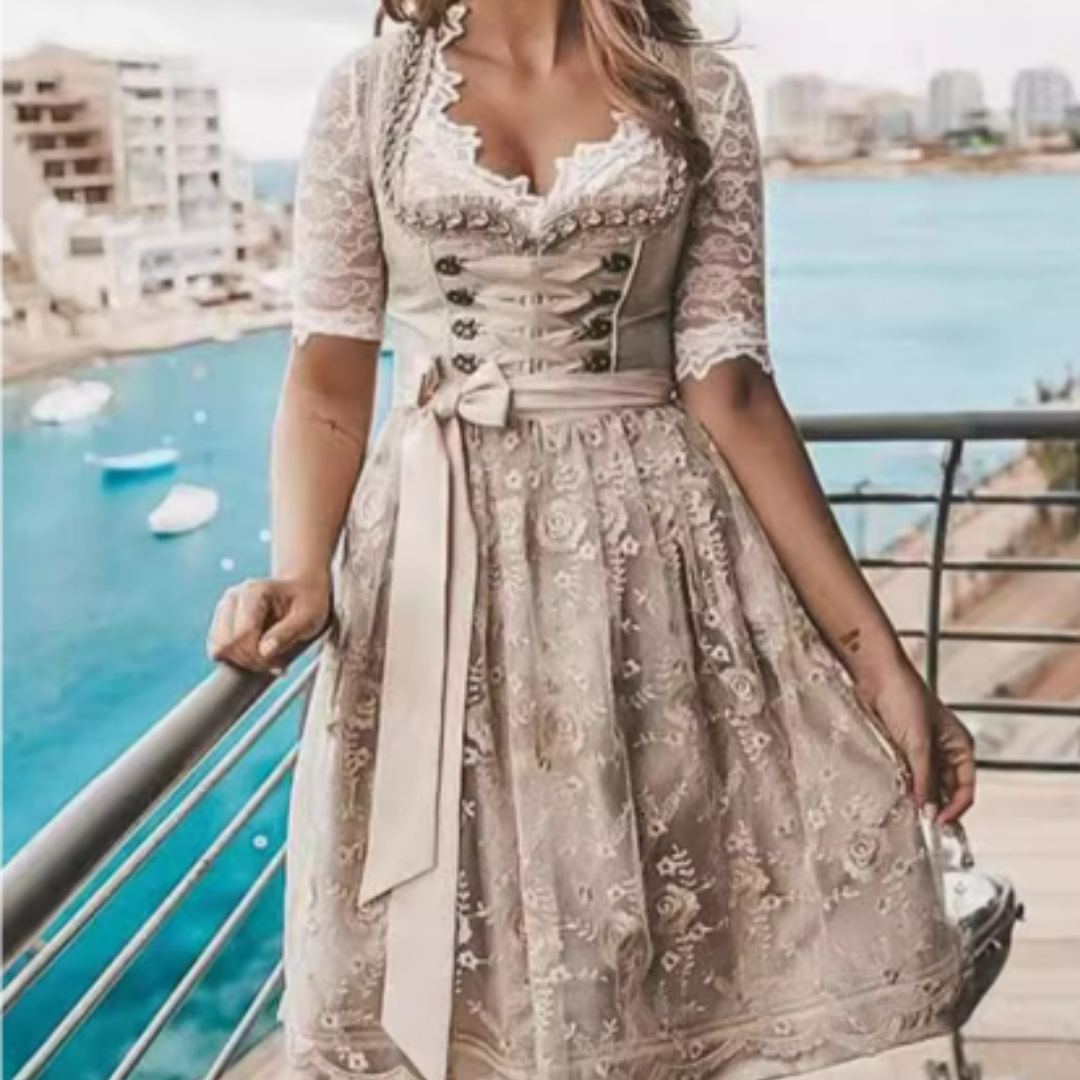 Abito Dirndl con pizzo e grembiule per donna, costume tradizionale dell'Oktoberfest 0