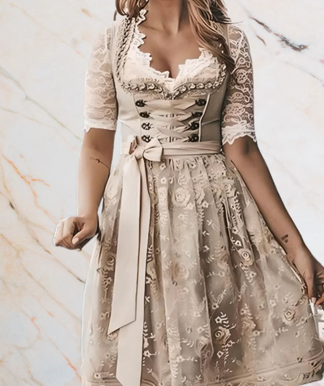 Abito Dirndl con pizzo e grembiule per donna, costume tradizionale dell'Oktoberfest 1