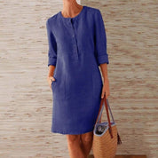Abito in Lino Azzurro Incantevole – Eleganza Casual e Raffinata 0