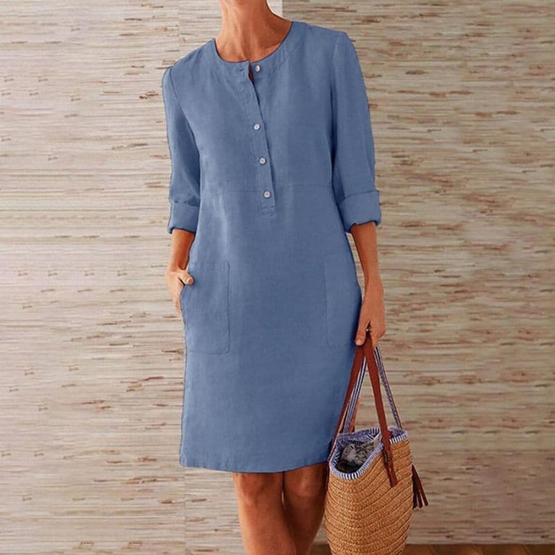 Abito in Lino Azzurro Incantevole – Eleganza Casual e Raffinata 1