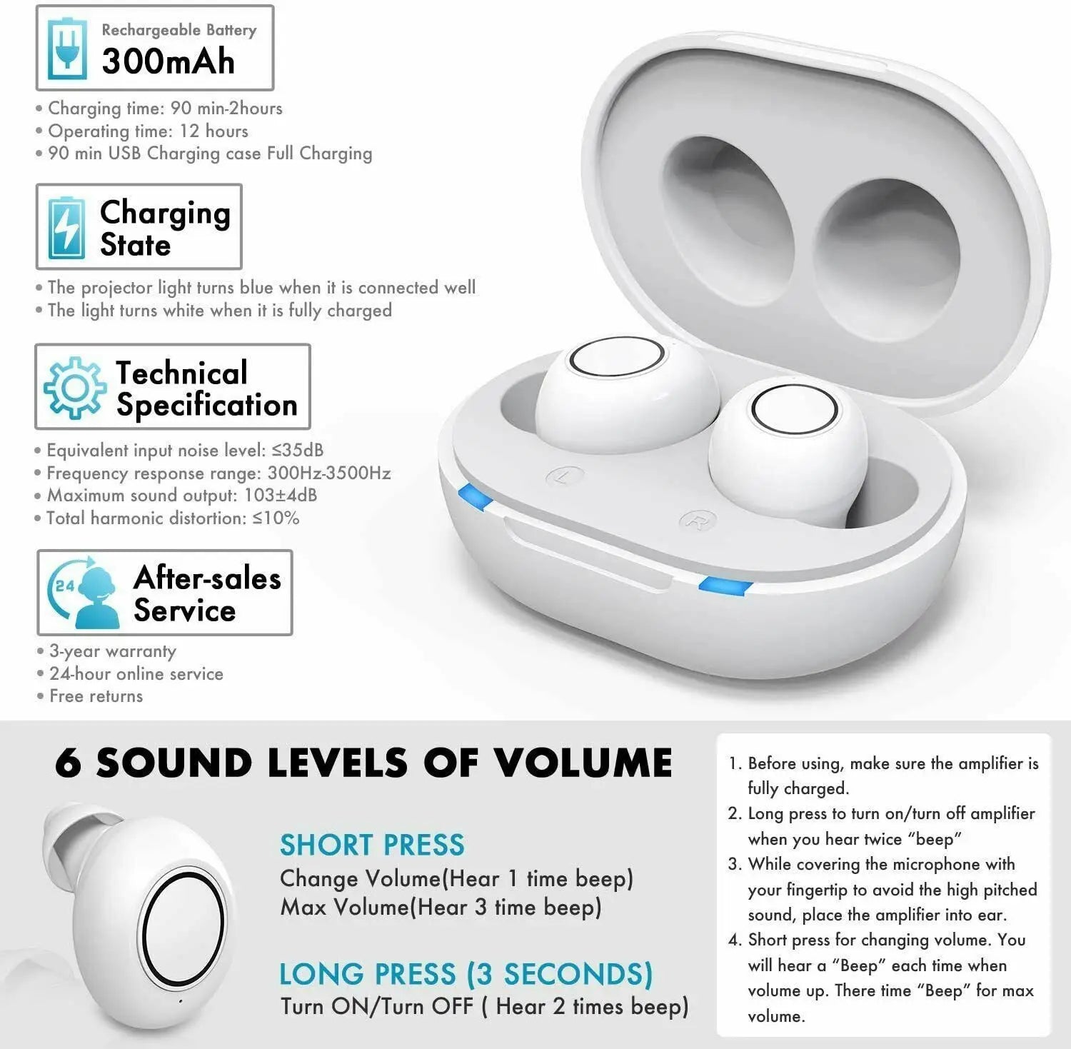 Apparecchi acustici Bluetooth con controllo delle app: progettazione ricaricabile e compatta per la chiarezza del suono migliorata e più modalità di ascolto 1