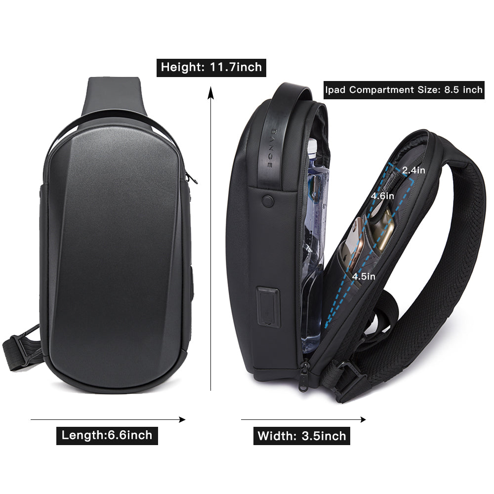 BANGE Borsa a tracolla impermeabile con tracolla e zaino per uomo con porta di ricarica USB 3