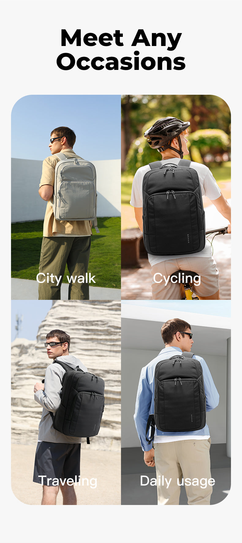 BANGE Nuovo zaino da viaggio impermeabile morbido e leggero per studenti, casual, da uomo, per laptop 2
